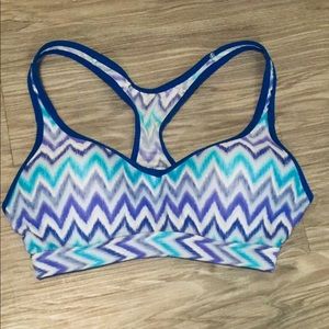 Blue Chevron Striped Sports Bra